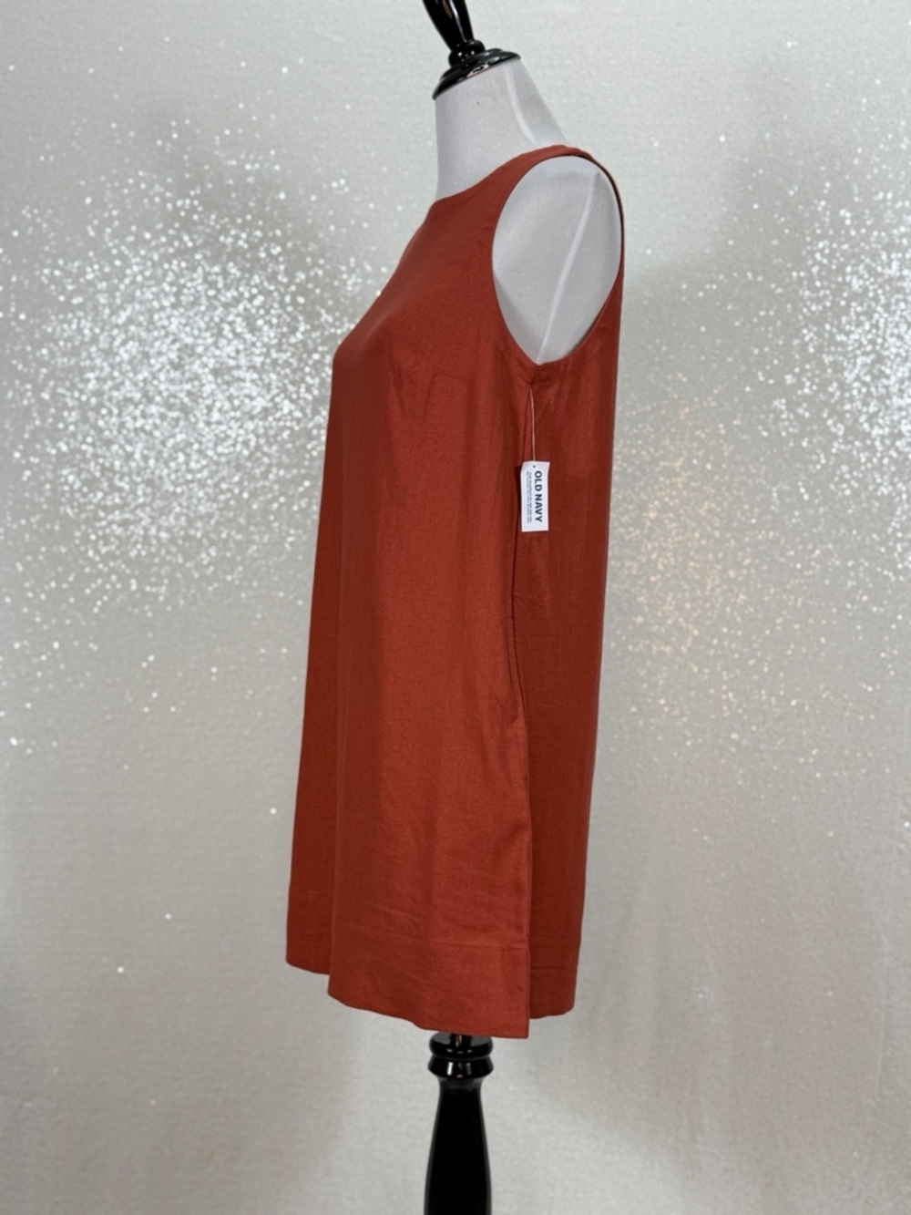 Old Navy Linen Blend Tank Dress Small Rust Orange Sleeveless Shift Dress - Picture 5 of 10